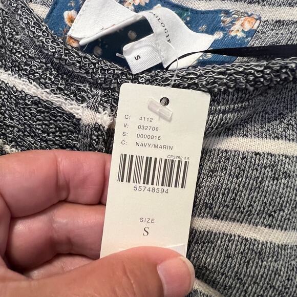 NWT Anthropologie Blue & Ivory Textured Stripe Raw Trim Sweatshirt - Picture 9 of 10